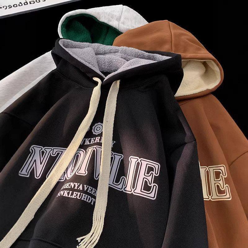 连帽冬季卫衣潮牌保暖加厚女款上衣美式外套羊羔毛重磅加绒宽松男