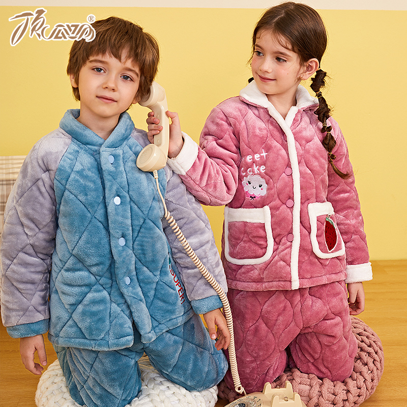 三层夹棉法兰绒特厚保暖睡衣