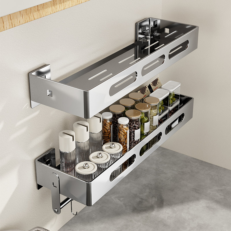 厨房不锈钢置物架调料品调料置物架新款多功能上墙调味料收纳架子