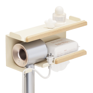 奶油风电吹风机置物架免打孔浴室壁挂式风筒挂架厕所支架原木架子