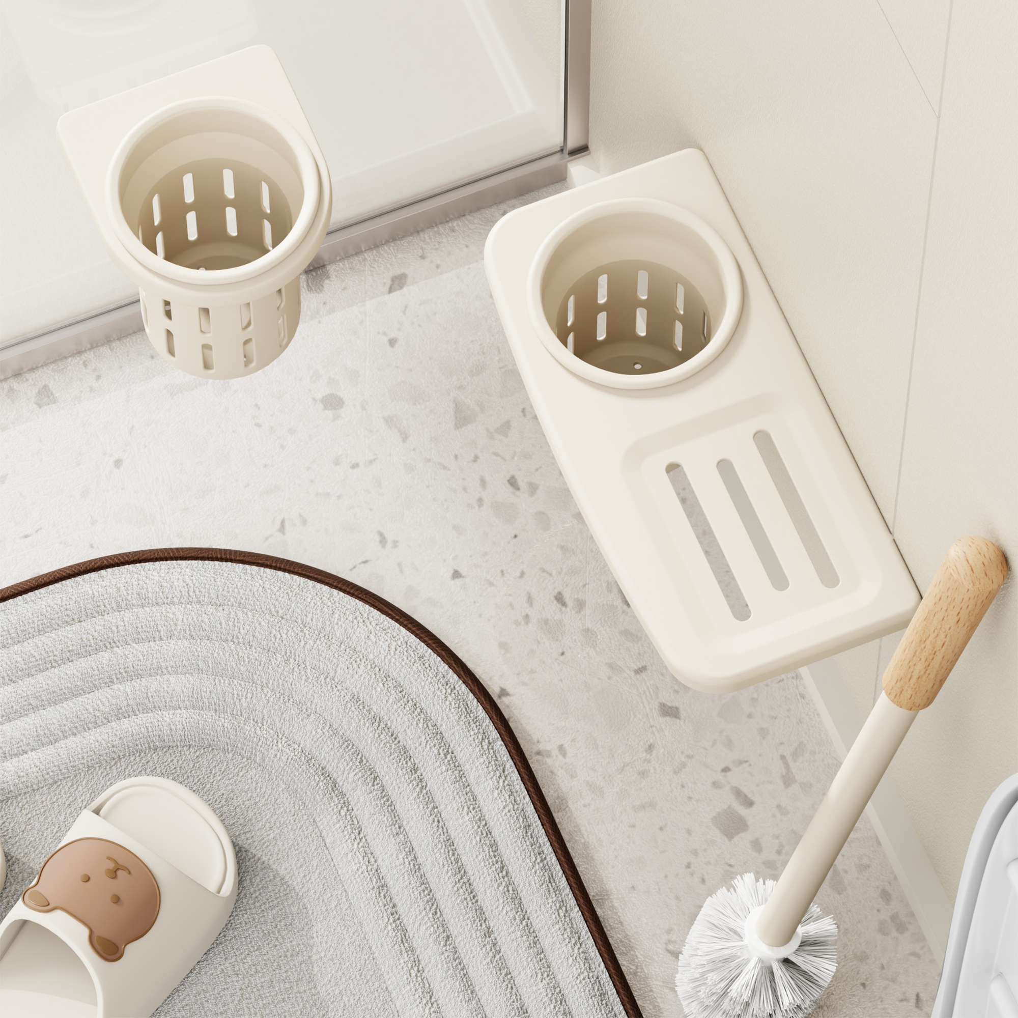 奶油风原木马桶刷家用无死角洗厕所神器壁挂卫生间马桶刷子置物架