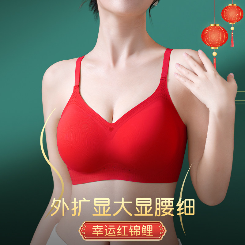 本命年外扩漫画胸内衣女士龙年大红色结婚胸罩小胸聚拢加厚显大文