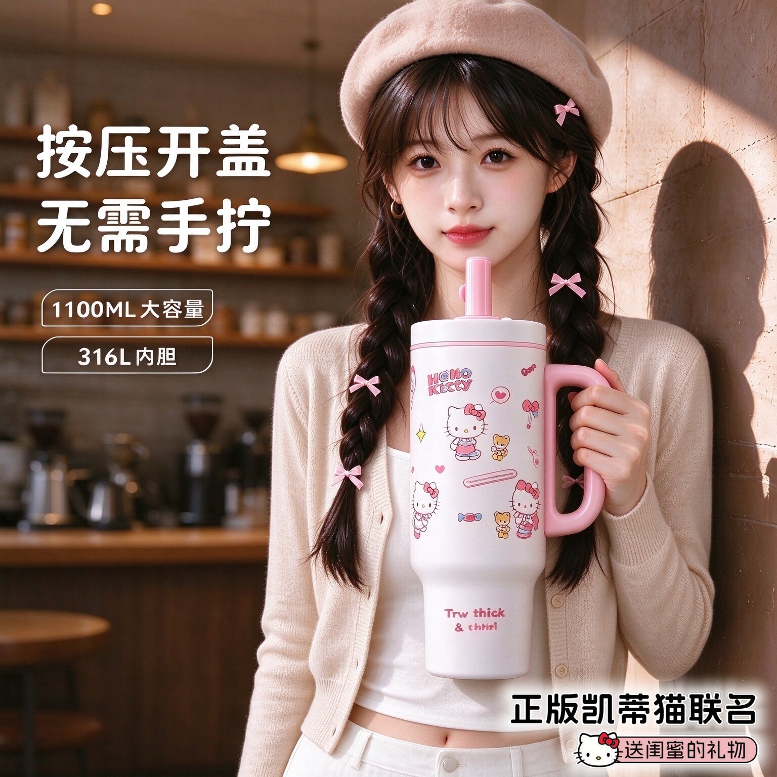 hellokitty大容量冰霸保温杯女生