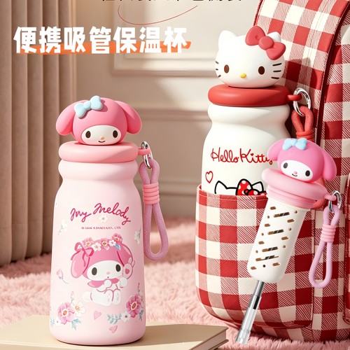 凯蒂猫公仔头泡茶吸管保温杯女生