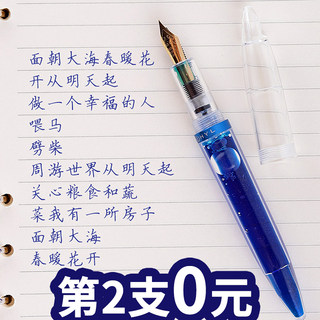 永生彩墨钢笔学生练字成人书写办公透明示范笔杆灌墨18K金特细笔