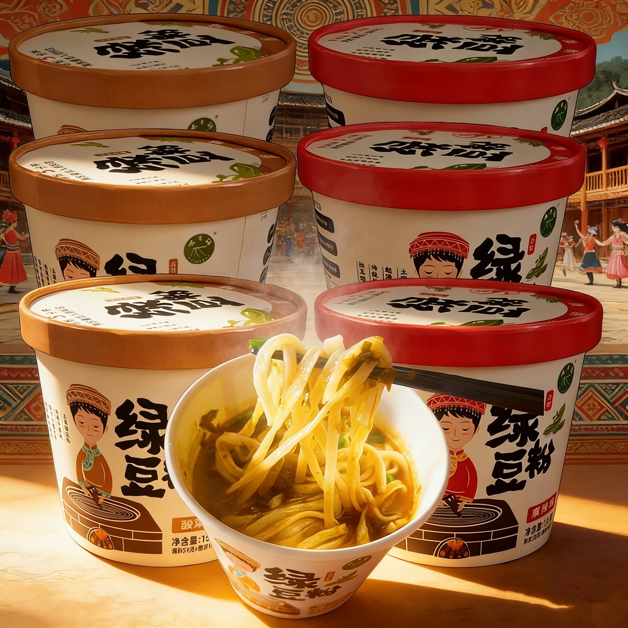 重庆黔江贵州特产绿豆粉速食免煮冲泡方便非油炸粗杂粮小吃6桶装