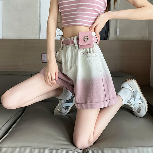 撞色牛仔短裤女夏季薄款