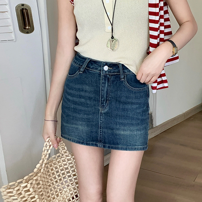 蓝色牛仔半身裙女夏季薄款