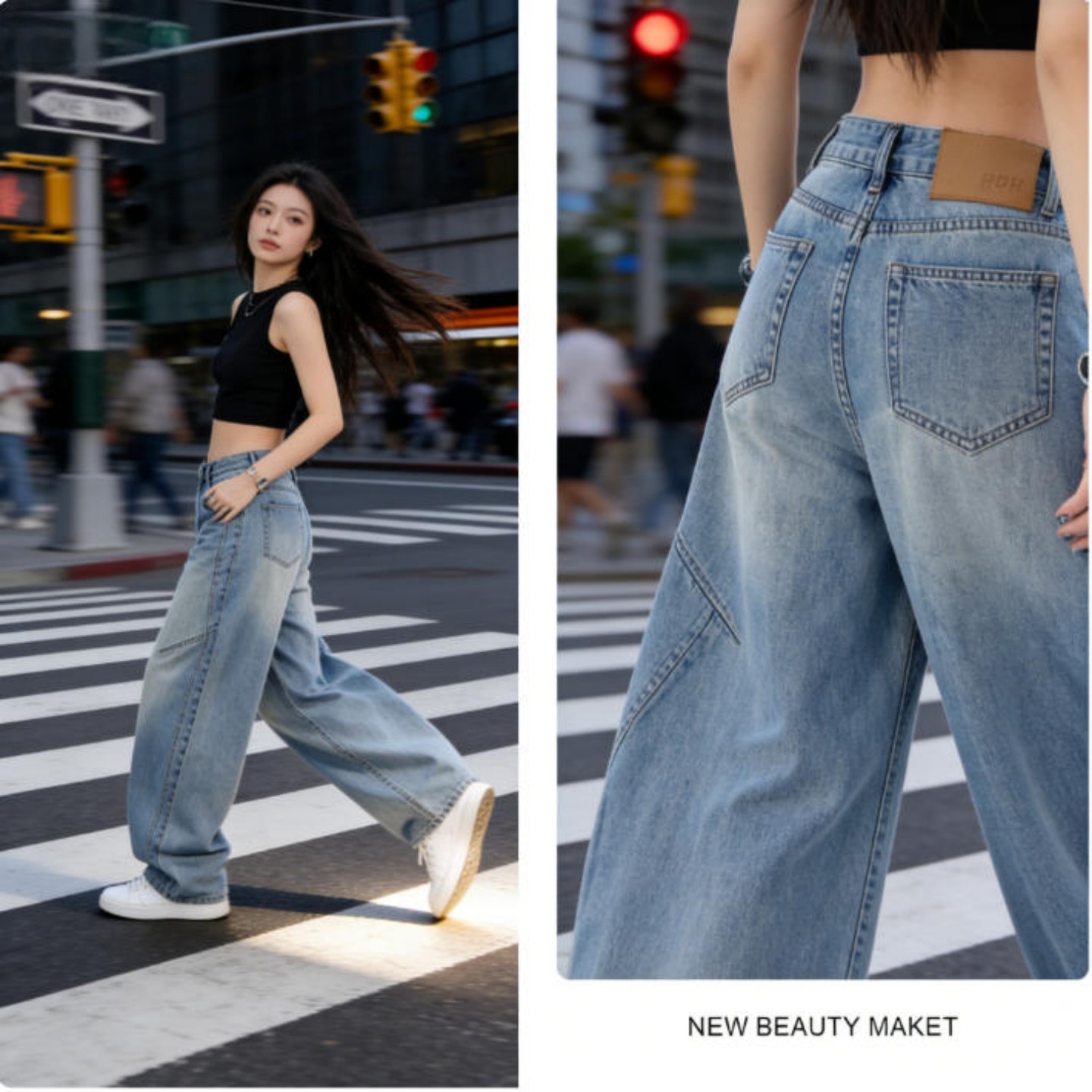 浅蓝弯刀阔腿牛仔裤女2026年春季爆款高腰垂感显瘦设计感直筒裤子,女装/女士精品,牛仔裤,淘宝优惠券,粉丝福利购,淘宝优惠卷