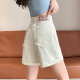 牛仔短裤 白色高腰显瘦a字设计感宽松直筒卷边5五分中裤 女夏季 薄款