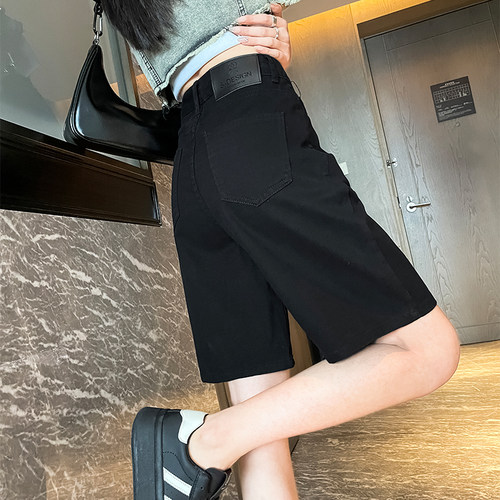 五分牛仔短裤女高腰宽松