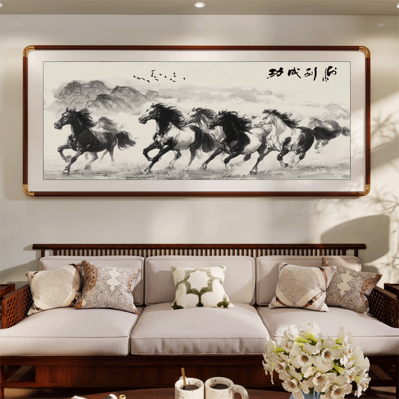 马到成功老板办公室挂画八骏马图国画现代字画客厅沙发背景墙装饰