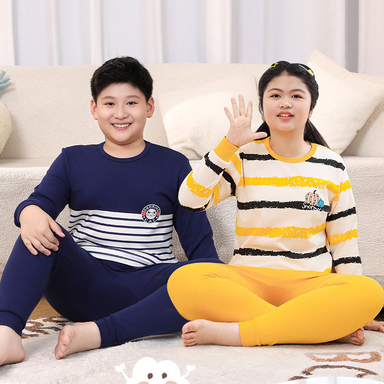 胖童中大童内衣套装纯棉薄款男童秋衣秋裤青少年加肥加大儿童睡衣