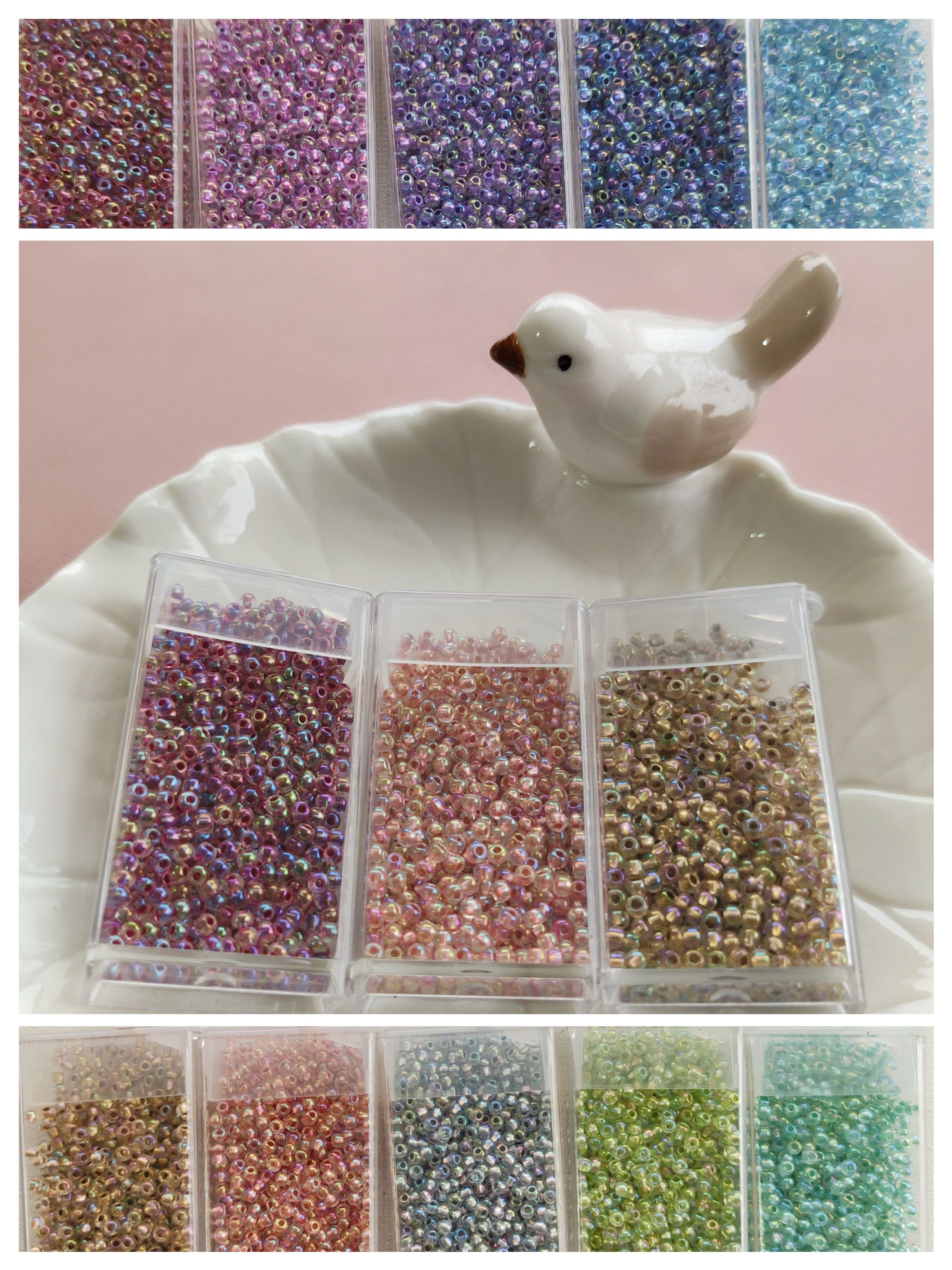 2mm超优灌银幻彩玻璃米珠子DIY手工串珠项链流苏珠绣配件10g瓶装