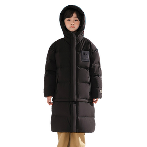 雪中飞2024冬新款男女童中长款连帽羽绒服加厚保暖纯色运动耐脏