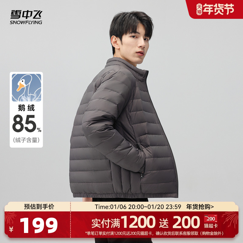 雪中飞2024冬新款男士鹅绒立领轻薄羽绒服休闲商务便捷百搭纯色