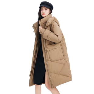 雪中飞2025冬新款女士中长款连帽保暖韩版舒适插肩羽绒服加厚