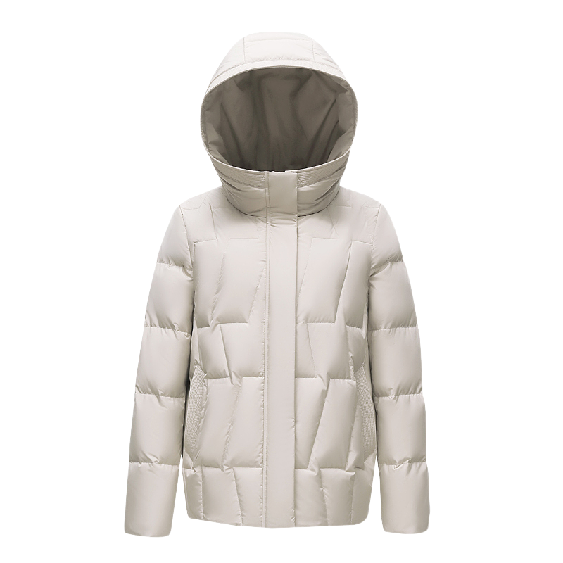 雪中飞2025秋新款女士短款连帽羽绒服时尚简约分格保暖咖棕H版
