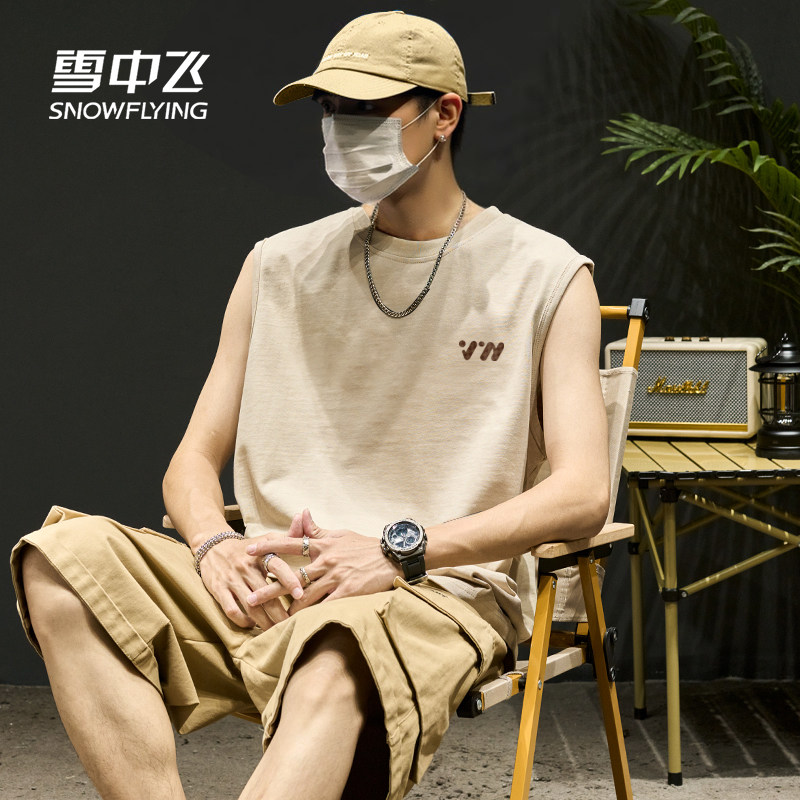 雪中飞纯棉背心男款美式休闲无袖t恤男夏季新款宽松运动坎肩潮PCD