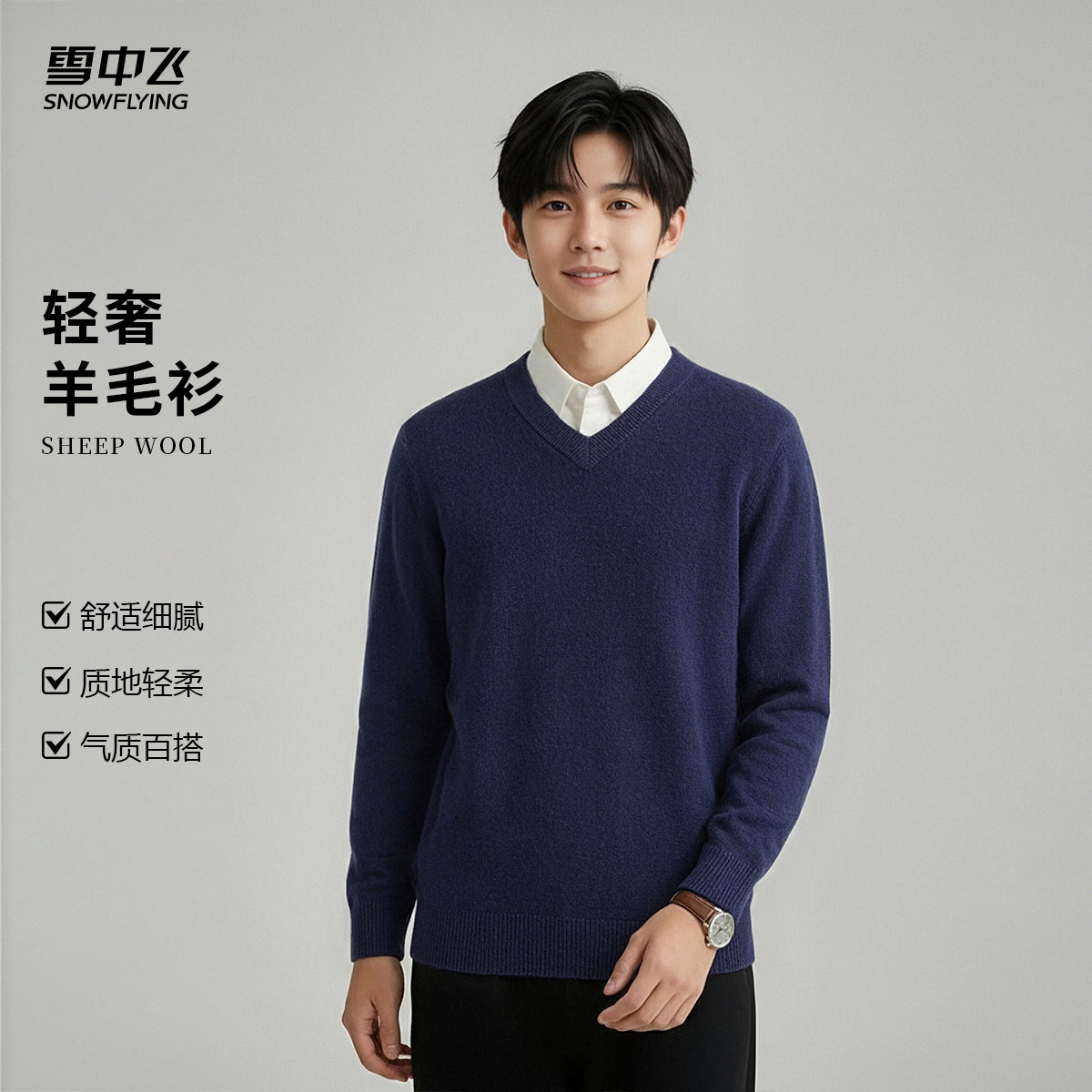 雪中飞男士V领含山羊绒羊毛衫