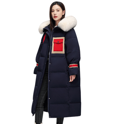 雪中飞狐狸毛领长款羽绒服