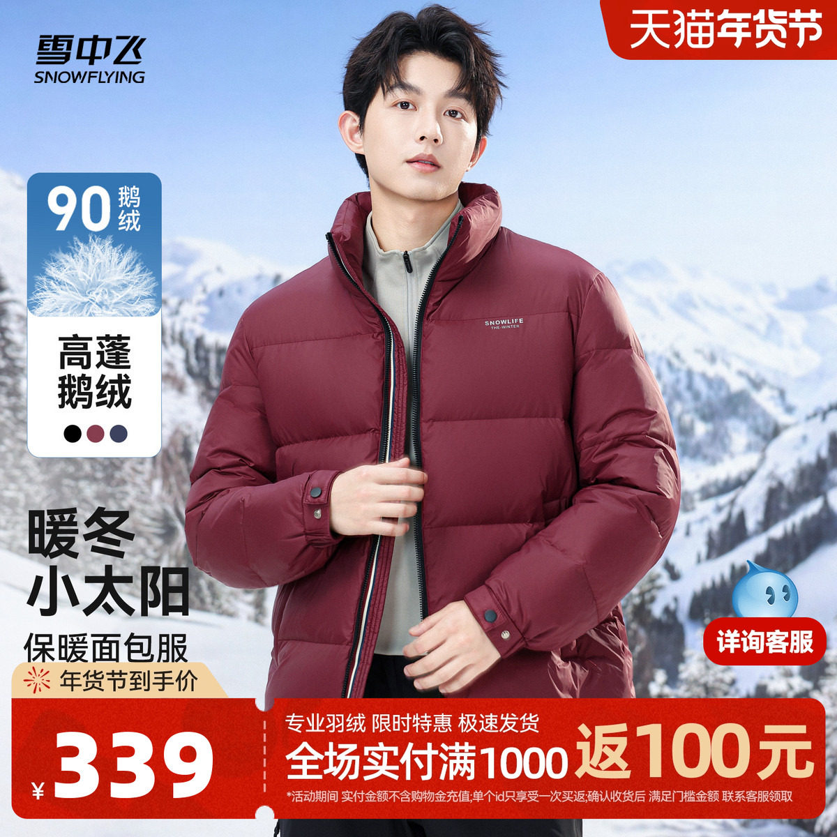 雪中飞2025冬新款鹅绒男士短款羽绒服休闲商务运动百搭简约时尚