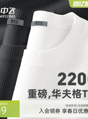 雪中飞休闲t恤男2026新款美式宽松长袖体恤重磅华夫格圆领上衣PCD