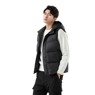 雪中飞2026春秋新款羽绒马甲男黑色连帽抽绳防风简约保暖短款