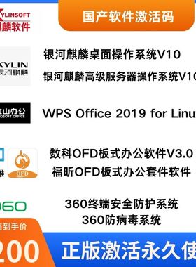 银河麒麟V10系统WPS永中Office/数科/福昕OFD360防病毒激活码