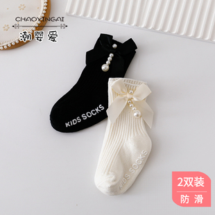 婴儿袜子春秋纯棉透气松口不勒可爱卡通中筒新生儿童五串珍结袜子