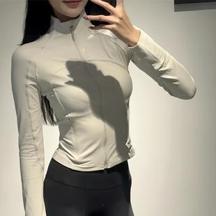 lulu平替define纯色立领短款上衣运动螺纹平纹拉链瑜伽服外套女
