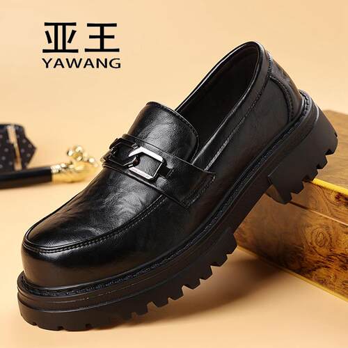软皮一脚蹬手抓纹黑色乐福鞋