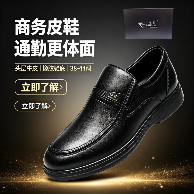 邦伦真皮一脚蹬软底透气男皮鞋