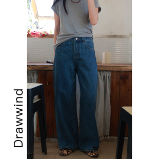 女韩版 画风drawwind2026春季 新款 棉质牛仔裤 通勤宽松直筒休闲长裤