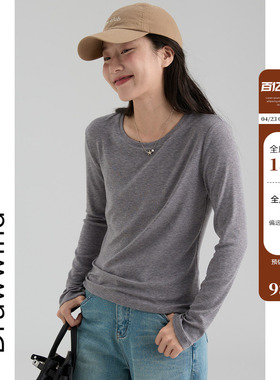 画风drawwind2026春季新款天丝T恤女纯色基础窄边圆领长袖打底衫