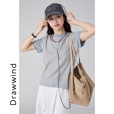 画风drawwind条纹短袖T恤女