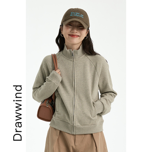 画风drawwind秋季新款韩版全棉立领开衫卫衣女宽松拉链休闲短外套