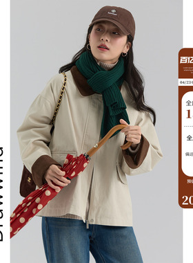 画风drawwind2026春季新款工装夹克女撞色翻领短款小个子纯棉外套