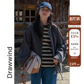 画风drawwind2026春季 宅寂风做旧外套女宽松立领全棉水洗夹克 新款