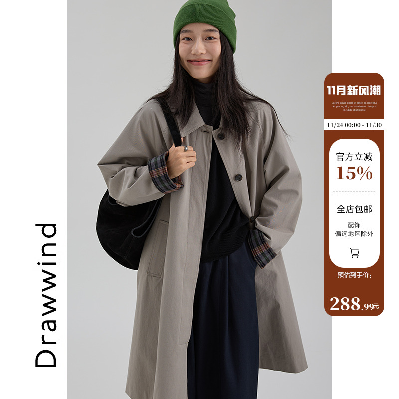 画风drawwind内里条纹风衣外套