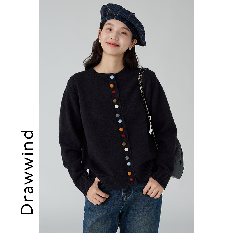 画风drawwind彩扣开衫外套女