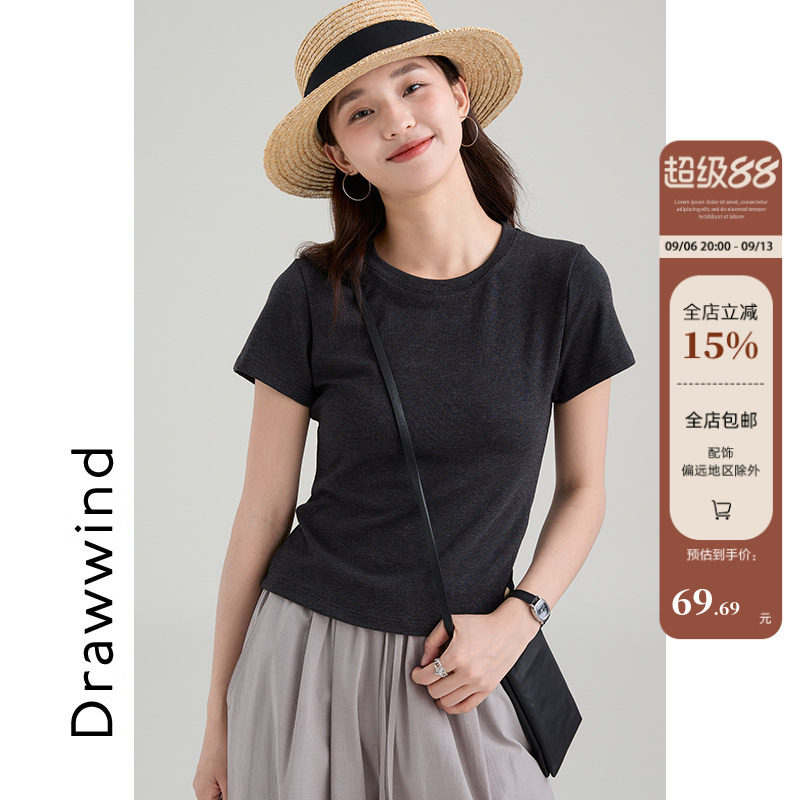 画风drawwind圆领短袖T恤女图片
