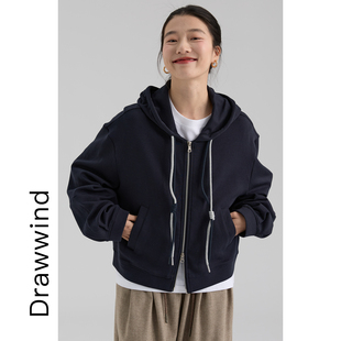 连帽卫衣外套女宽松纯色简约双拉链帽衫 新款 画风drawwind2026春季