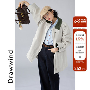 画风drawwind翻领风衣外套女2025新款秋季小个子休闲宽松百搭大衣