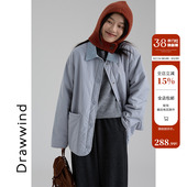 画风drawwind秋冬季 棉衣女宽松撞色翻领羊毛填充棉服外套2025新款