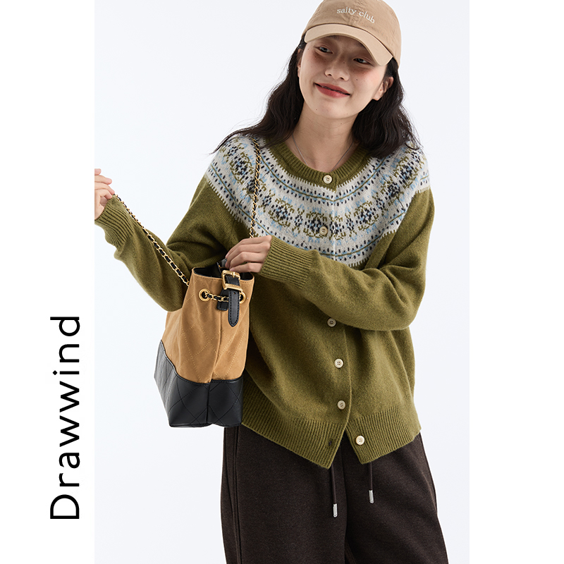11/30 20:00 95折画风drawwind冬季新款费尔岛圆领提花针织开衫