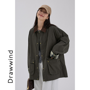 宽松韩版 通勤风拼色外套 新款 画风drawwind拼接翻领风衣女春季