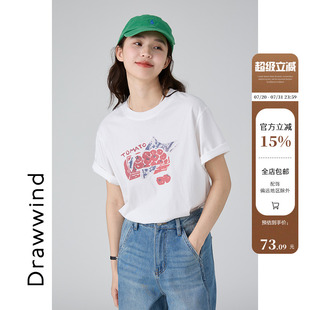 画风drawwind圆领短袖 休闲宽松纯棉正肩上衣 T恤女2025新款 夏季
