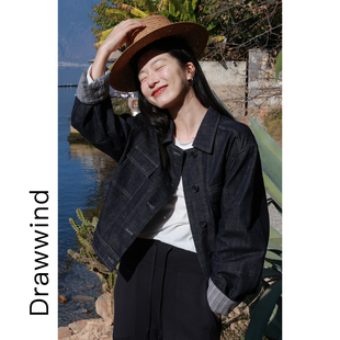 画风drawwind2026春季新款工装牛仔夹克女宽松小个子翻领短款外套