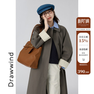 休闲宽松大衣长款 画风drawwind翻领风衣外套女新款 春秋韩版